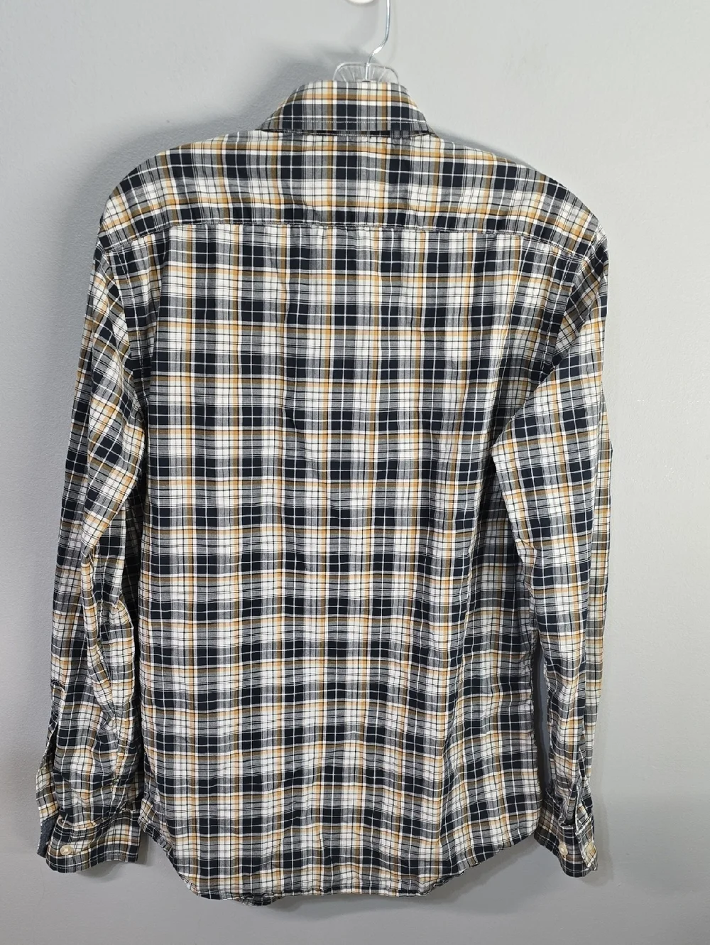 Banana Republic Plaid Button-Down Shirt in Black, Tan & White Mens Size Small